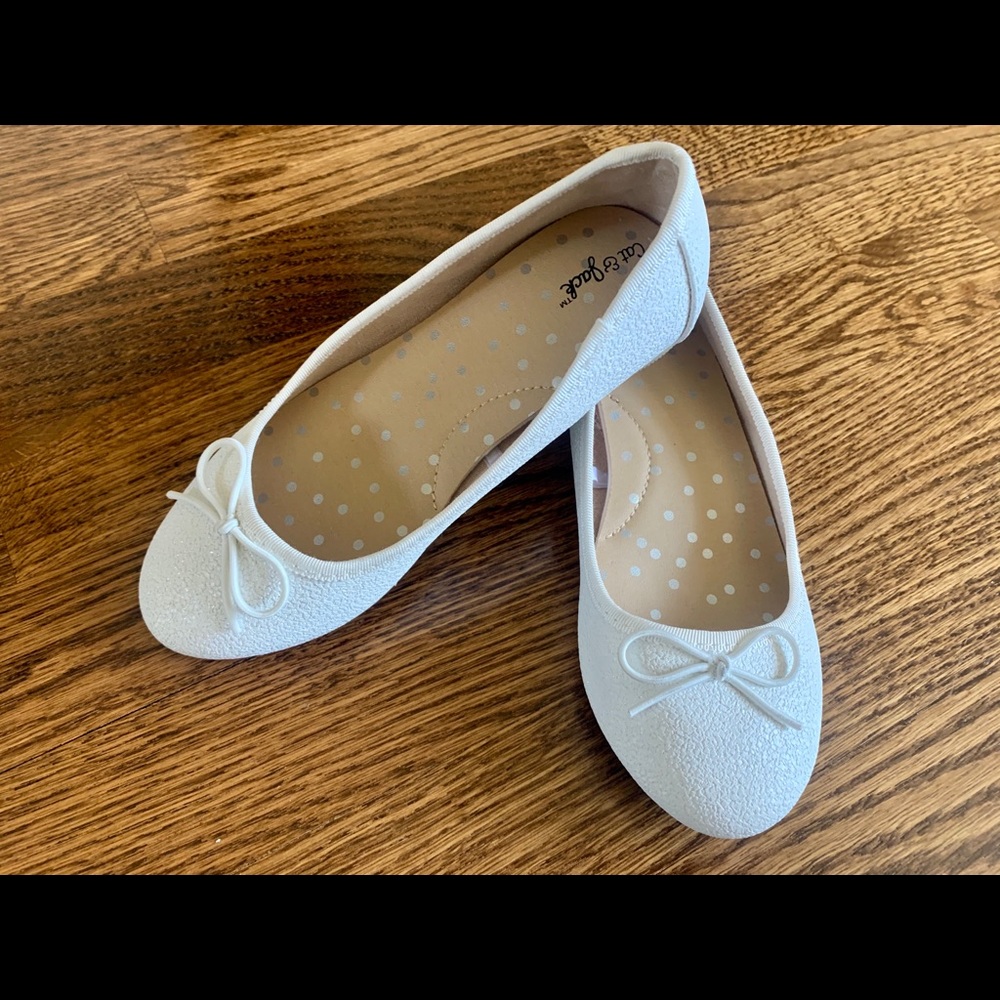 Ballet Flats Slips On White Sparkly Shoes Cat&Jack